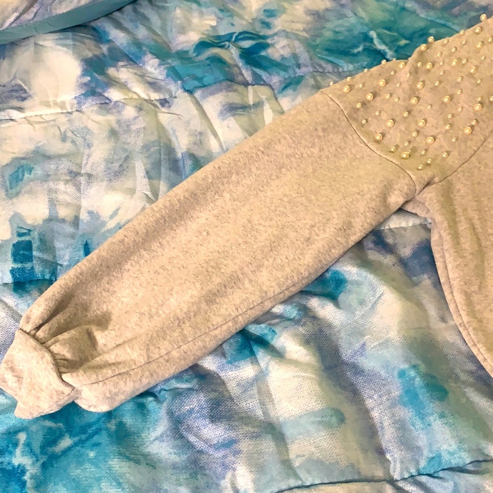 Express Heather Grey long-sleeved dress with pearl details